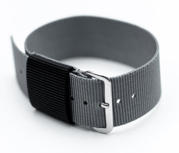 Single pass ballistic grey NATO strap with brushed hardware